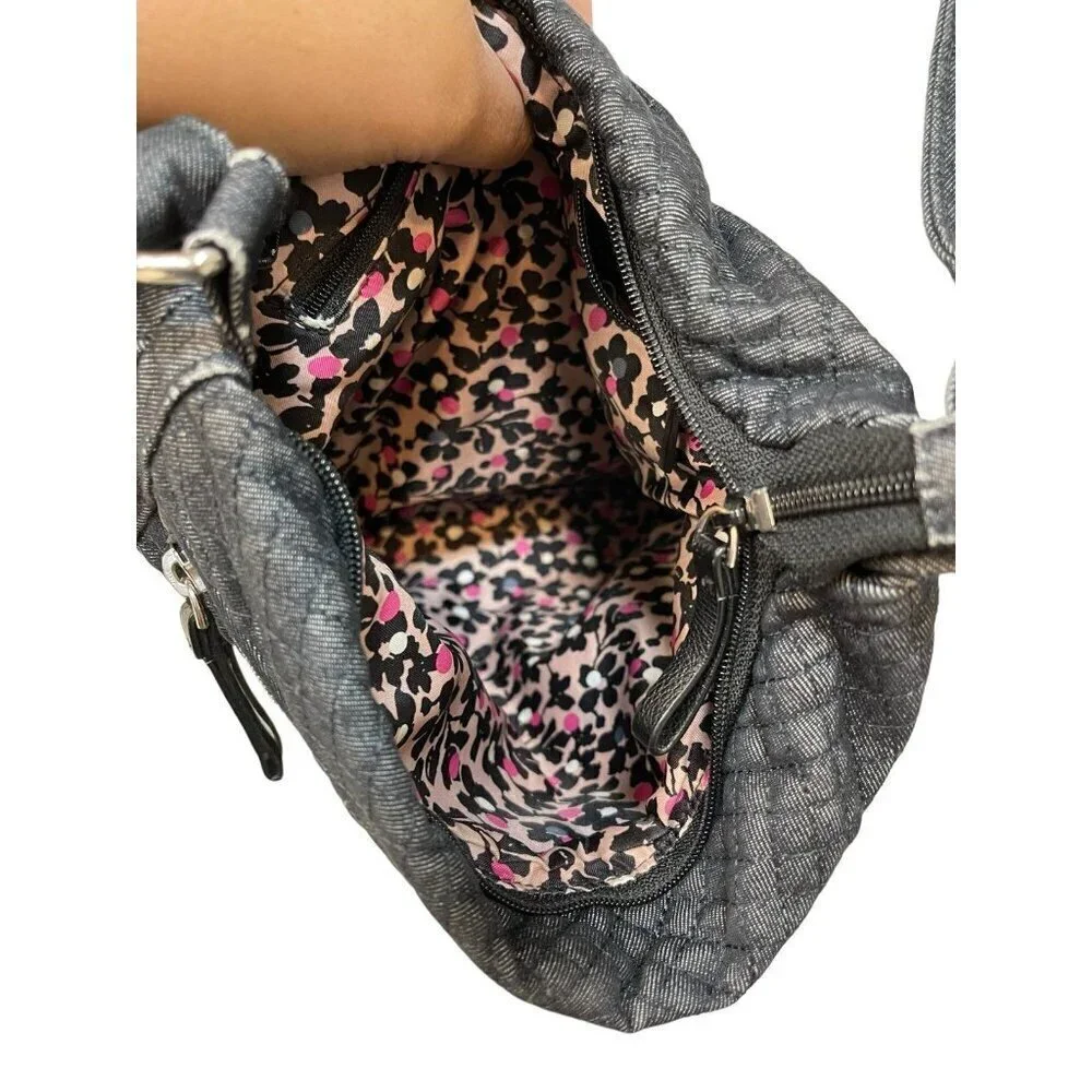 Vera Bradley Crossbody Hipster Satchel Gray Zip Pockets Casual Denim Quilted